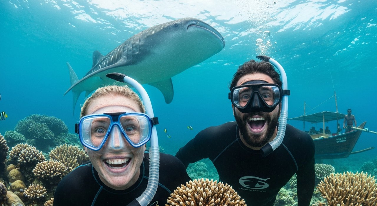 Happy tourists after whale shark snorkel — Guest Testimonials Nabire